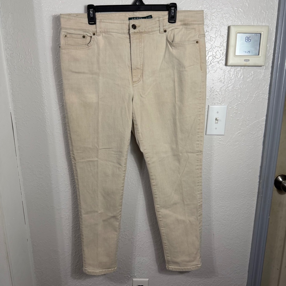 Lauren Ralph Lauren Premier Skinny Ankle Jeans Beige Tan Stretch Size 16